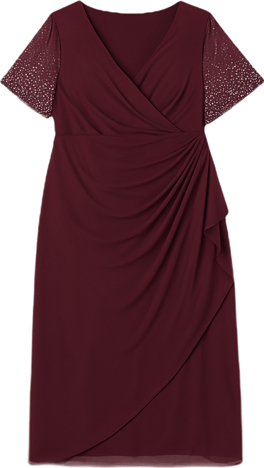 Plus Size Embellished-Sleeve Draped Chiffon Gown