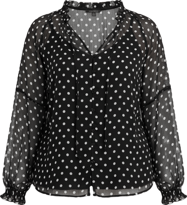 Trendy Plus Size Polka-Dot Crinkle-Chiffon Blouse, Macy's Exclusive
