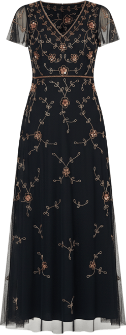 Women's Beaded V-Neck Long Dress