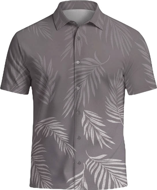 Men's Botanical Print Short-Sleeve Button-Down Woven Golf Shirt