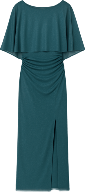 Women's Sparkle Mesh Capelet Ruched Gown