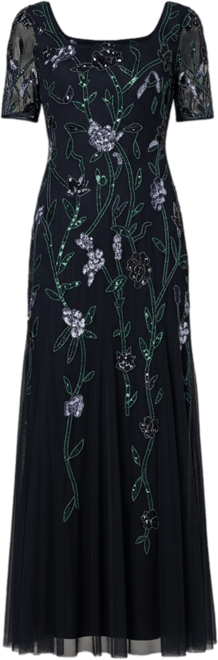 Women's Square-Neck Beaded Mesh Gown