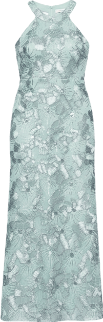 Women's Sequined Soutache Halter Gown