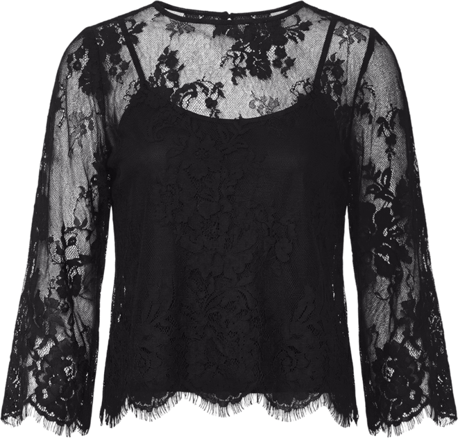 Women's Floral-Lace Scalloped-Hem 3/4-Sleeve Top