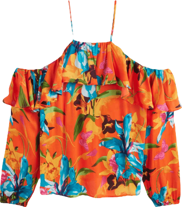 Women's Printed Ruffled Cold-Shoulder Top, Macy's Exclusive