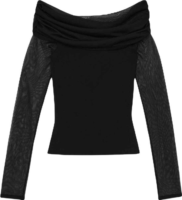 Women's Sheer-Mesh Bardot Top