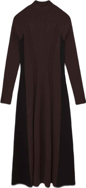 Women's Knitted Contrast-Panel Midi Dress