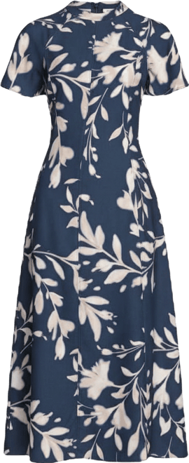 Women's Printed Flutter Sleeve Crewneck Midi Dress