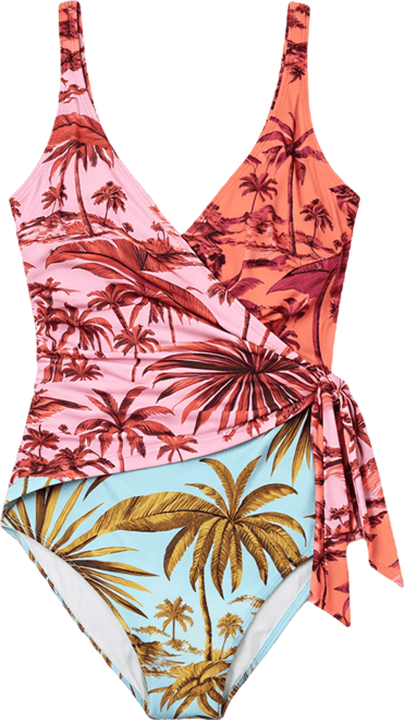 Women's Lotus Printed Over-The-Shoulder Swimsuit
