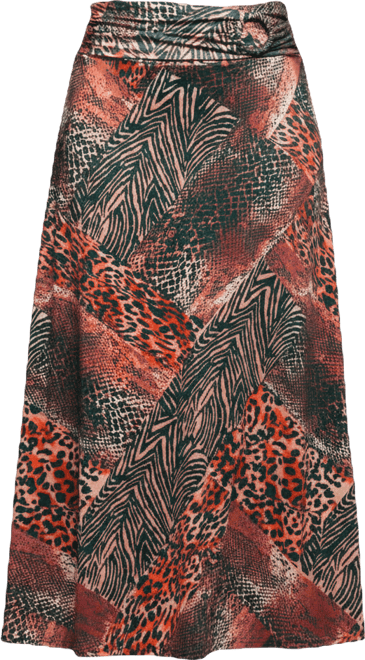 Women's Brown Animal Patchwork Print Maxi Skirt