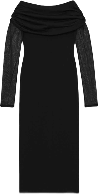 Women's Sheer-Sleeve Knit Midi Dress