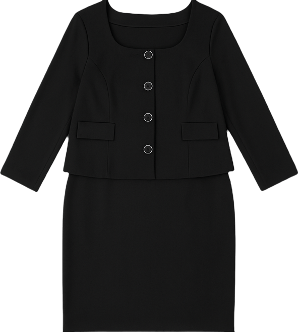 Plus Size Square-Neck Button-Front Skirt Suit