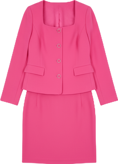 Women's Square-Neck Button-Front Skirt Suit, Regular & Petites