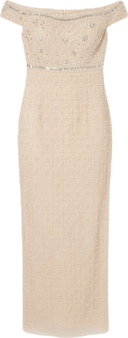 Women's Beaded Column Off-The-Shoulder Dress