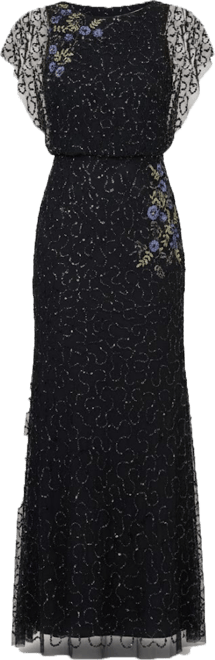 Women's Beaded Lace Blouson Boat Neck Dress