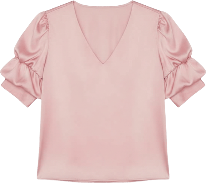 Women's Short Bubble Sleeve V-Neck Top