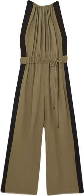 Color Block Gathered Wide-Leg Jumpsuit