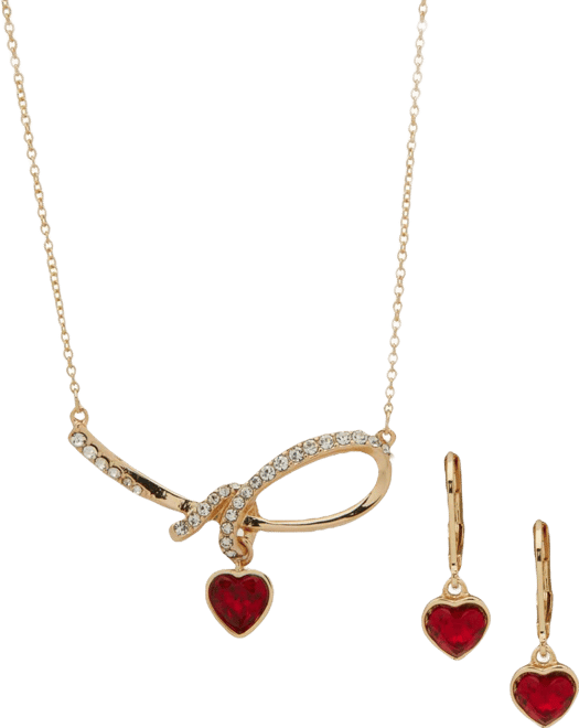 2-Piece Multi-Stone Heart Knot Pendant Necklace and Earrings Set