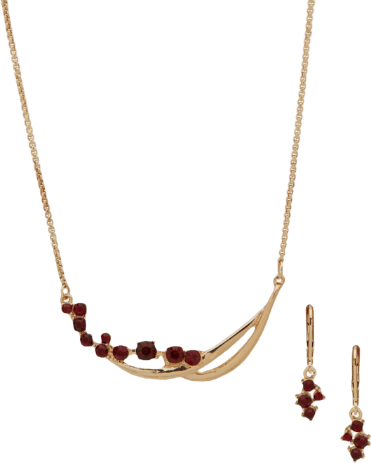 2-Piece Plastic and Glass Cluster Stone Frontal Necklace and Earrings Set