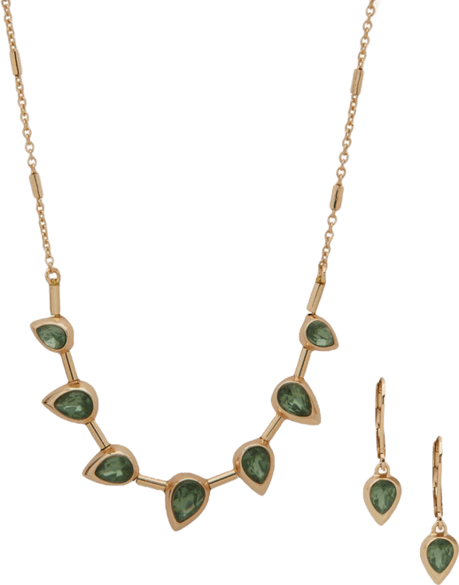 2-Piece Teardrop Bezel Stone Frontal Necklace and Earrings Set