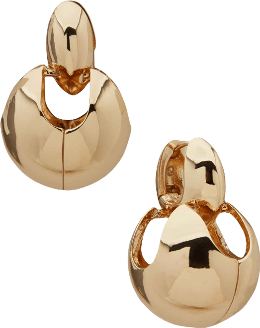 Gold-Tone Stacked Puff Dome Huggie Hoop Earrings