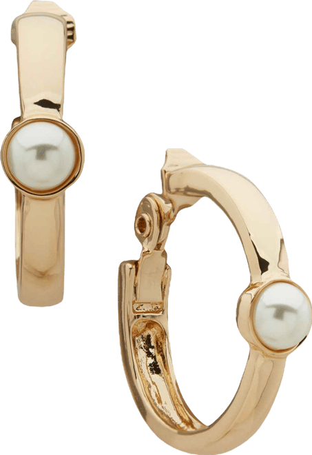 Glass Imitation Pearl Metal Hoop Earrings