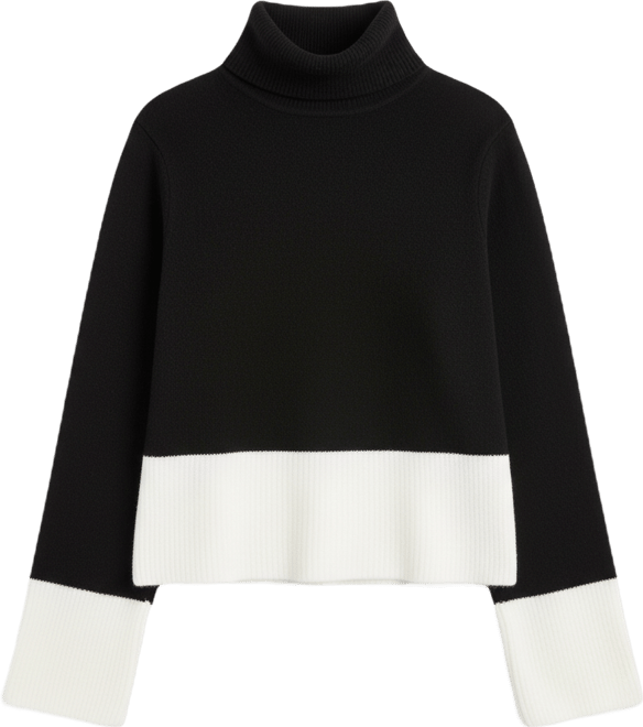 Petite Color Block Trim Turtleneck Long Sleeve Sweater