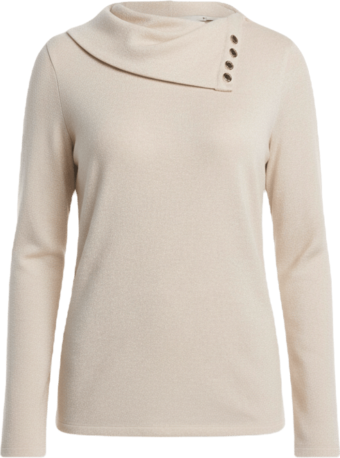 Petite Split Collar Long Sleeve Top