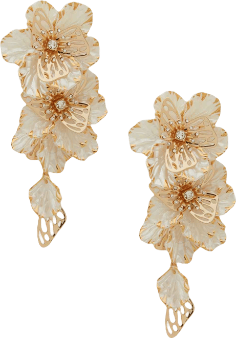 Gold-Tone Large Flower Linear Earrings