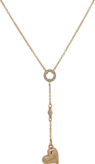 Gold-Tone Crystal Puffy Heart Y Necklace