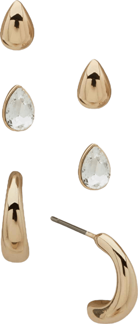 3-Pc. Crystal Pear Stone Stud Hoop Earrings Set