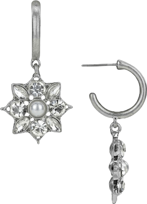 Silver Plated Floral Hoop Earrings