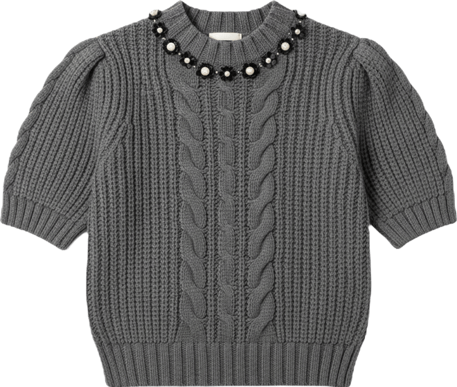 Women's Pearl Embellishment Puff Sleeve Knit Sweatshirts