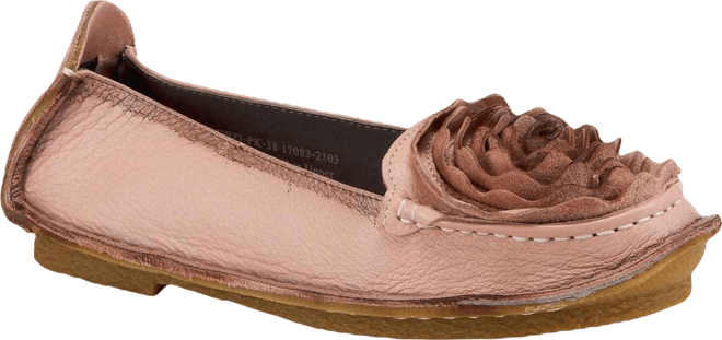 Dezi Hand-Painted Leather, Ombre Finish, Flower Accent, Cushioned Insole, Rubber Outsole – Round Toe Artisan Slip-On Flats