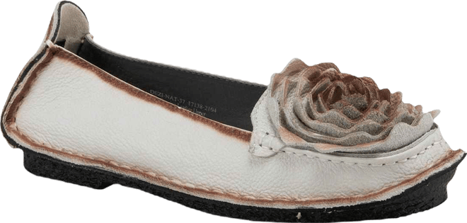 Dezi Hand-Painted Leather, Ombre Finish, Flower Accent, Cushioned Insole, Rubber Outsole – Round Toe Artisan Slip-On Flats