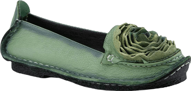 Dezi Hand-Painted Leather, Ombre Finish, Flower Accent, Cushioned Insole, Rubber Outsole – Round Toe Artisan Slip-On Flats