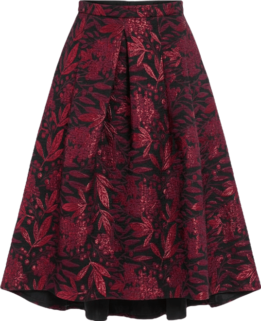 Women's Belted Pleated Jacquard Skirt