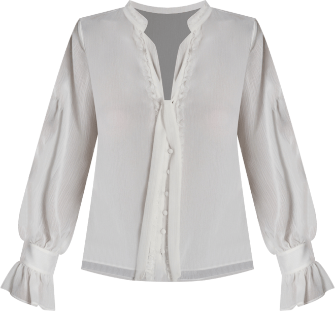 Women's Long-Sleeve Tie-Neck Ruffle Cuff Blouse