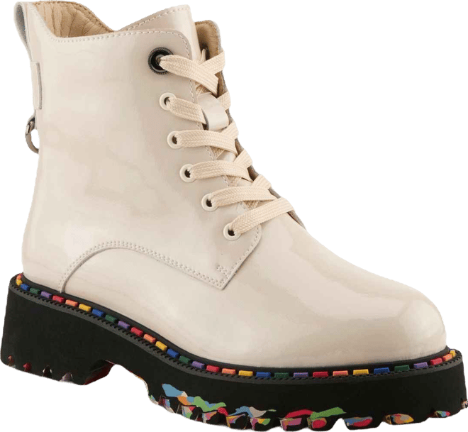 Mistique Waterproof Leather Lace-Up Rain Boot with Artistic Outsole and Side Zipper