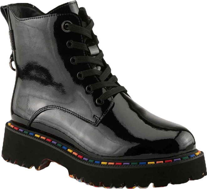 Mistique Waterproof Leather Lace-Up Rain Boot with Artistic Outsole and Side Zipper