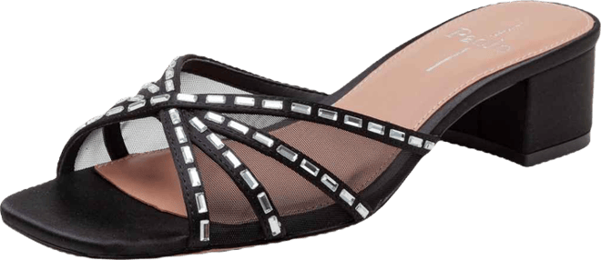 Ivona Women's Block Heel Mesh Beaded Slide