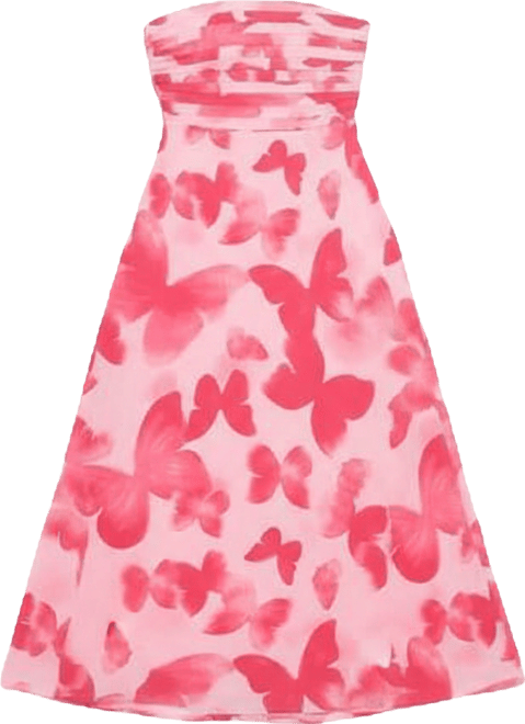 Women's Kenna Strapless Midi Dress in Butterfly Print