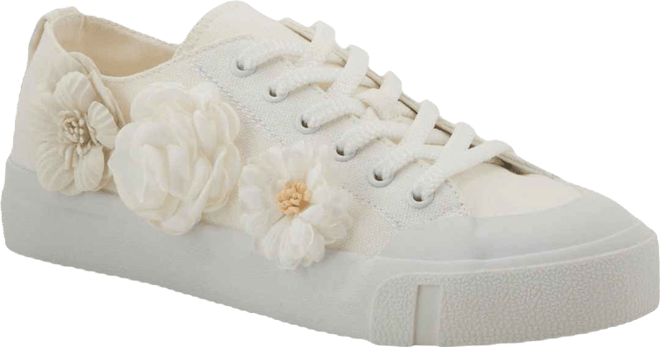 Women's Fleur Floral Applique Lace-Up Canvas Sneakers
