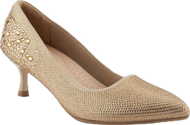 Tyanna Women's Kitten Heel Pump Textile Upper With Crystal Details