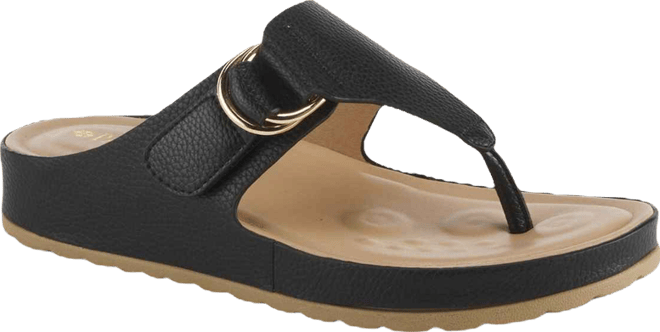 Women's Rozeta Toe Thong Sandals with Gold Buckle and Comfort Footbed