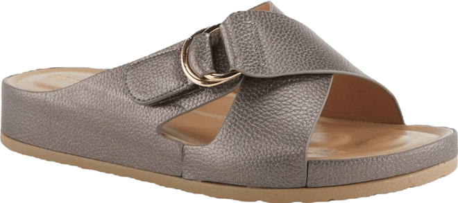 Women s Rutha Criss-Cross Strap Slide Sandals with Gold Buckle and Padded Insole