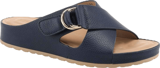 Women s Rutha Criss-Cross Strap Slide Sandals with Gold Buckle and Padded Insole