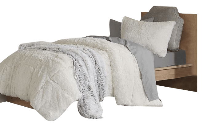 Long Plush Shaggy Comforter Set - White - Queen