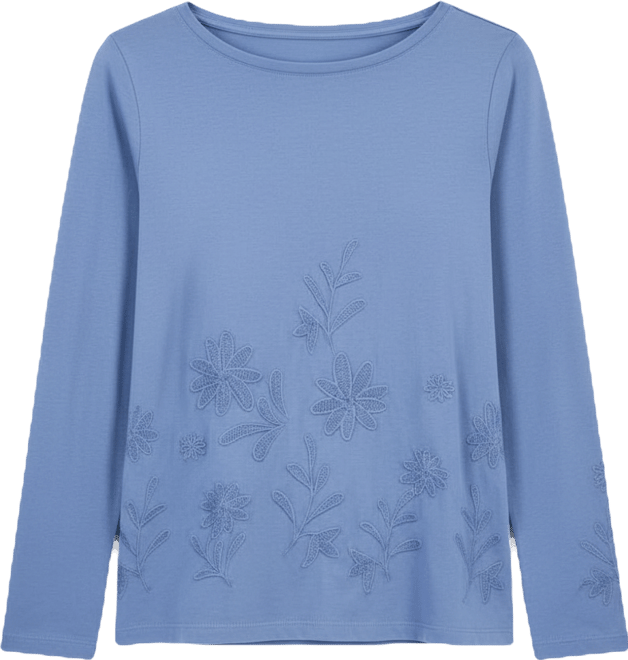 Petite Boat Neck Embroidered Top, Macy's Exclusive