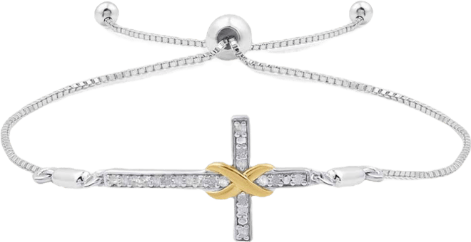 Diamond Cross Bracelet (1/6 ct. t.w.) in Sterling Silver and 14K Gold-Plated Sterling Silver (also in Sterling Silver)